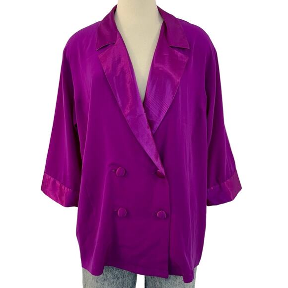 Victoria’s Secret Vintage Double Breasted Satin Jacket Lightweight Purple Large - Picture 1 of 11
